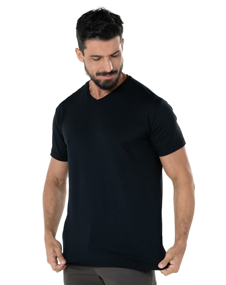 Camiseta Tech Modal Gola V Masculina Preta