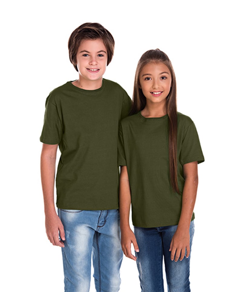 Camiseta Juvenil de Algodão Penteado Verde Musgo