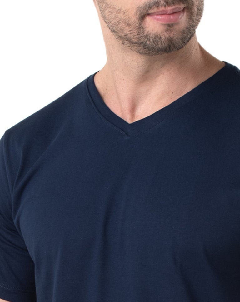 Camiseta Gola V de Algodão Premium Azul Marinho
