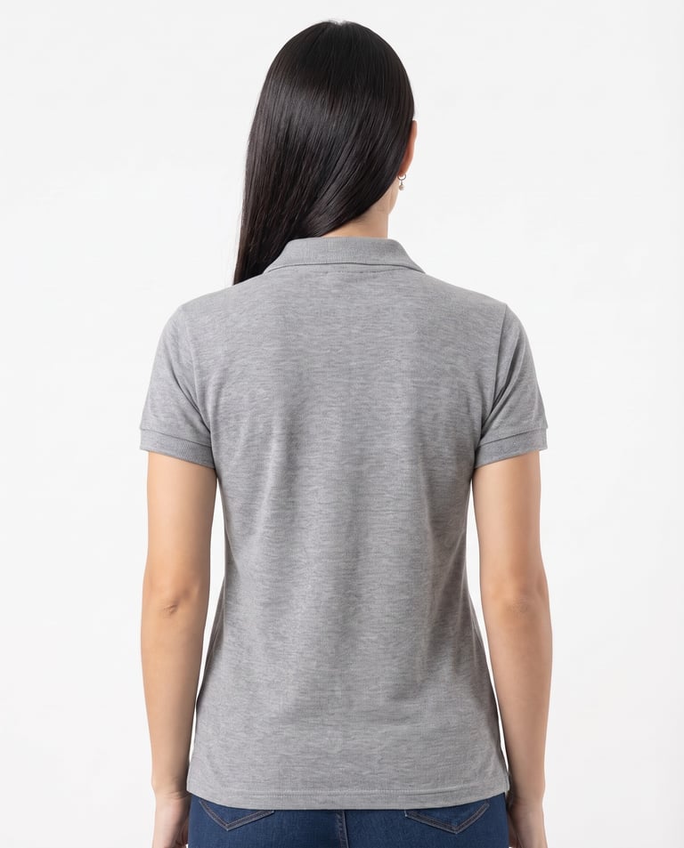 Camisa Polo Piquet Feminina Cinza Mescla