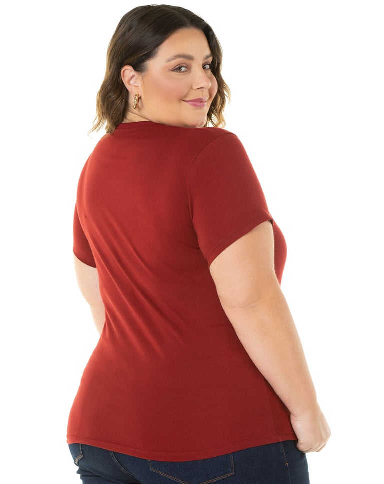 Camiseta Feminina Plus Size de Algodão Bordô