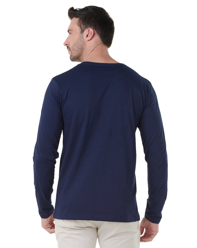 Camiseta Manga Longa de Algodão Premium Azul Marinho