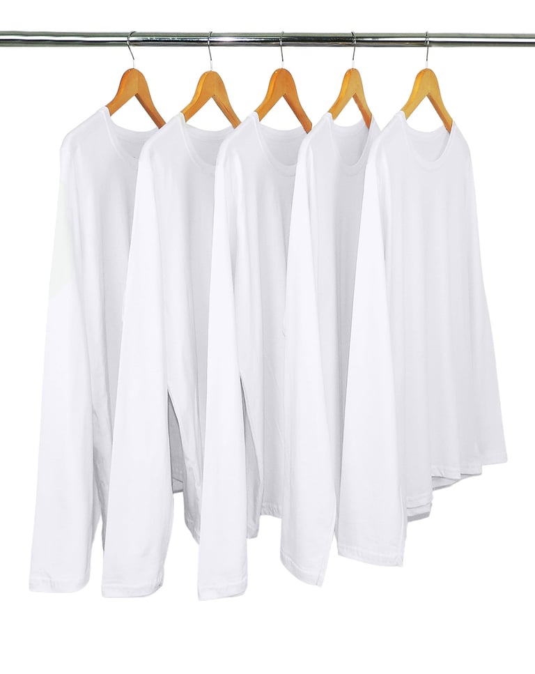 KIT 5 Camisetas Manga Longa de Algodão Premium Branca