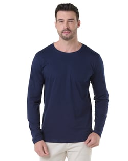 Camiseta Manga Longa de Algodão Premium Azul Marinho