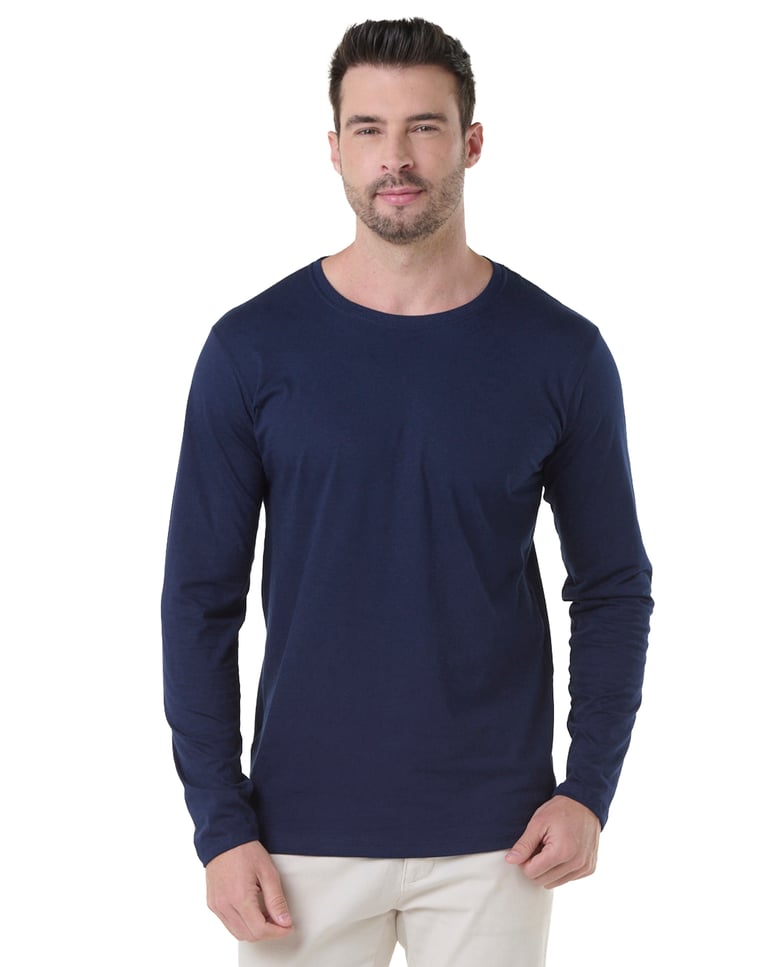 Camiseta Manga Longa de Algodão Premium Azul Marinho