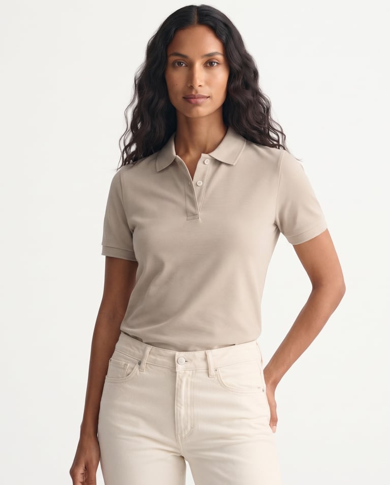 Camisa Polo Piquet Feminina Areia