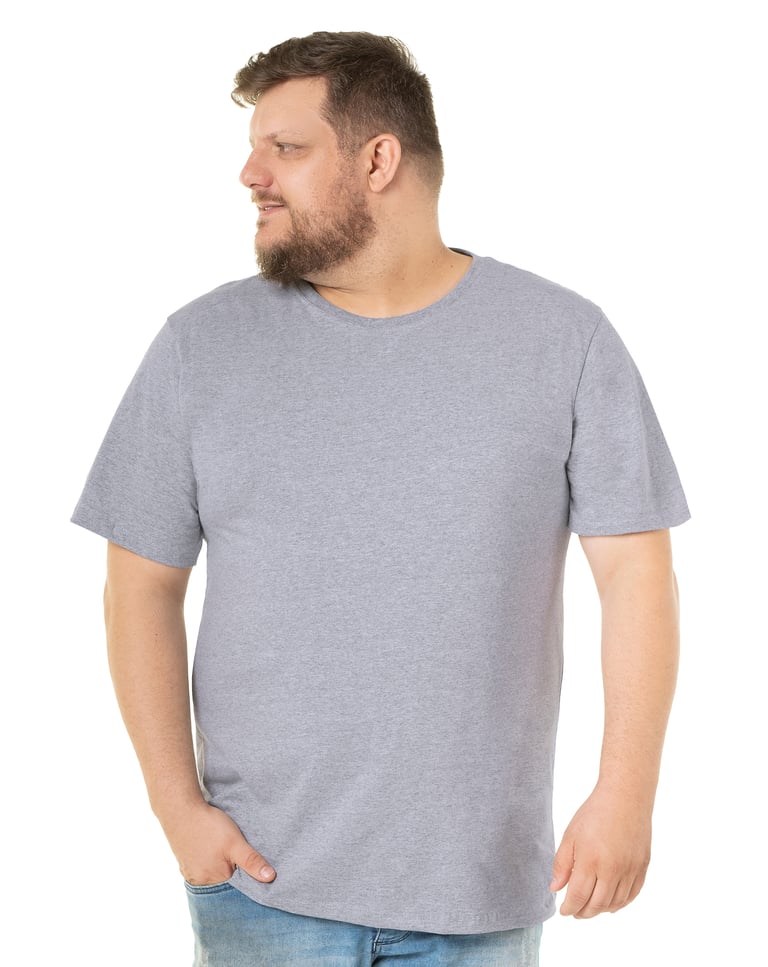 Camiseta Plus Size Masculina de Algodão Cinza Mescla