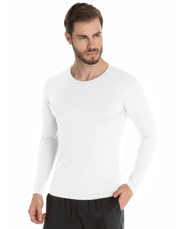 Camiseta Segunda Pele Manga Longa Masculina Branca UV 50+