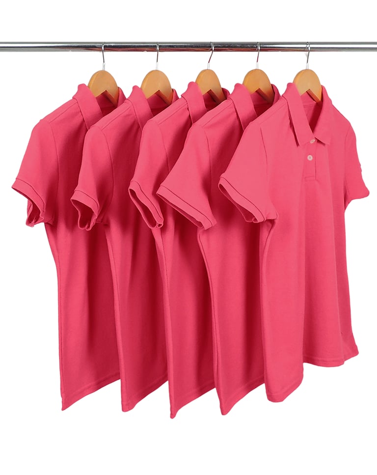 KIT 5 Camisas Polo Piquet Feminina Rosa Pink