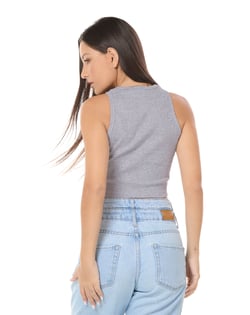 Cropped Ribana Canelado Feminino Cinza Mescla