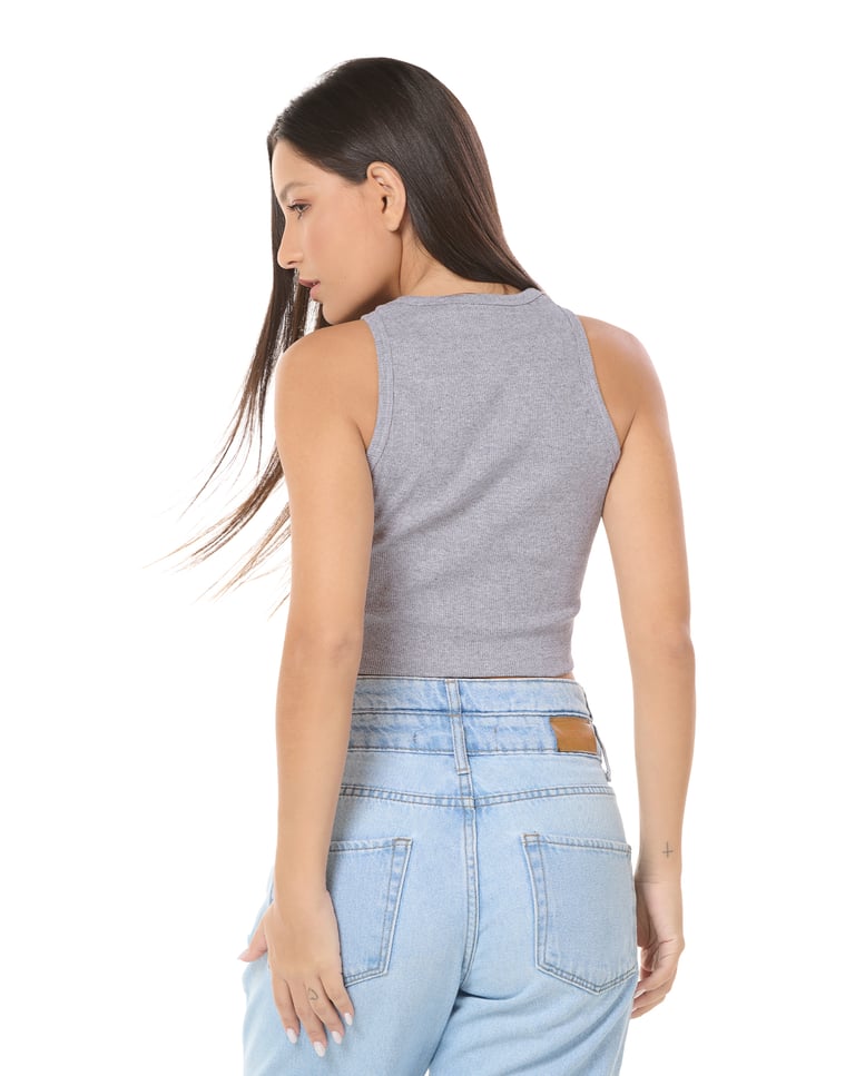 Cropped Ribana Canelado Feminino Cinza Mescla