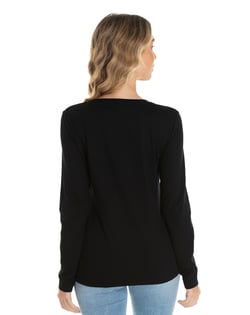 Camiseta Feminina Manga Longa de Algodão Premium Preta