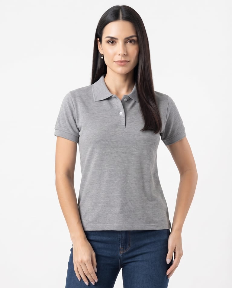 Camisa Polo Piquet Feminina Cinza Mescla