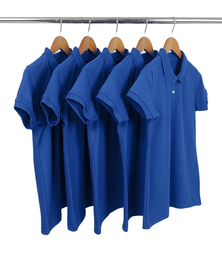 KIT 5 Camisas Polo Piquet Feminina Azul Royal