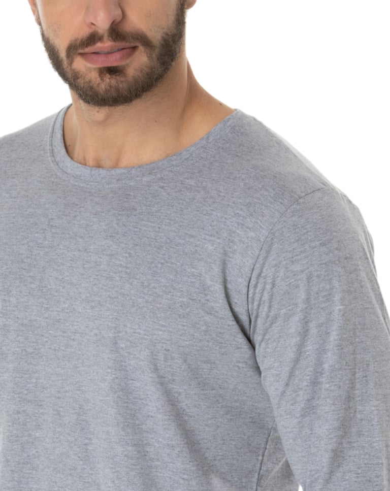 Camiseta Manga Longa de Algodão Premium Cinza Mescla