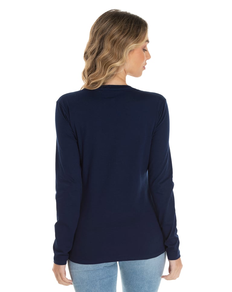 Camiseta Feminina Manga Longa de Algodão Premium Azul Marinho