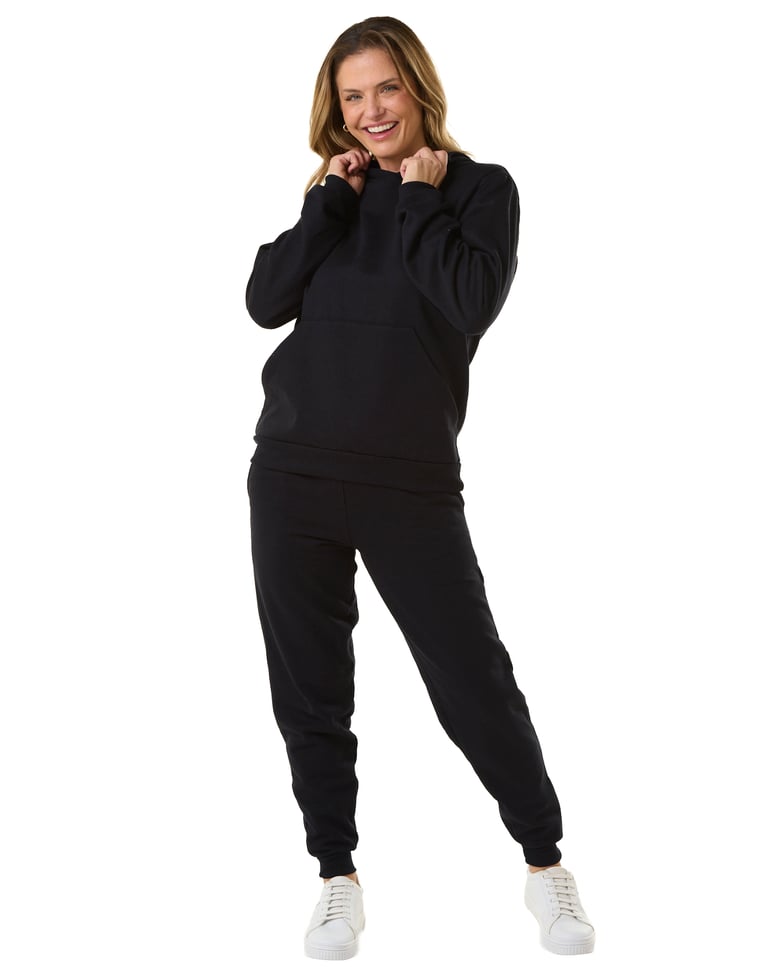 Conjunto Moletom Feminino com Capuz Preto 01
