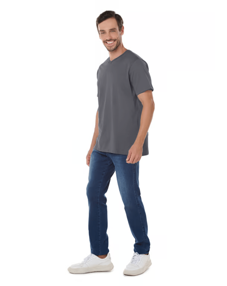 Camiseta Gola V de Algodão Premium Cinza Chumbo