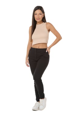 Cropped Feminino Canelado em Ribana Areia