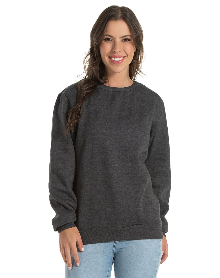 Blusão de Moletom Feminino Preto Mescla