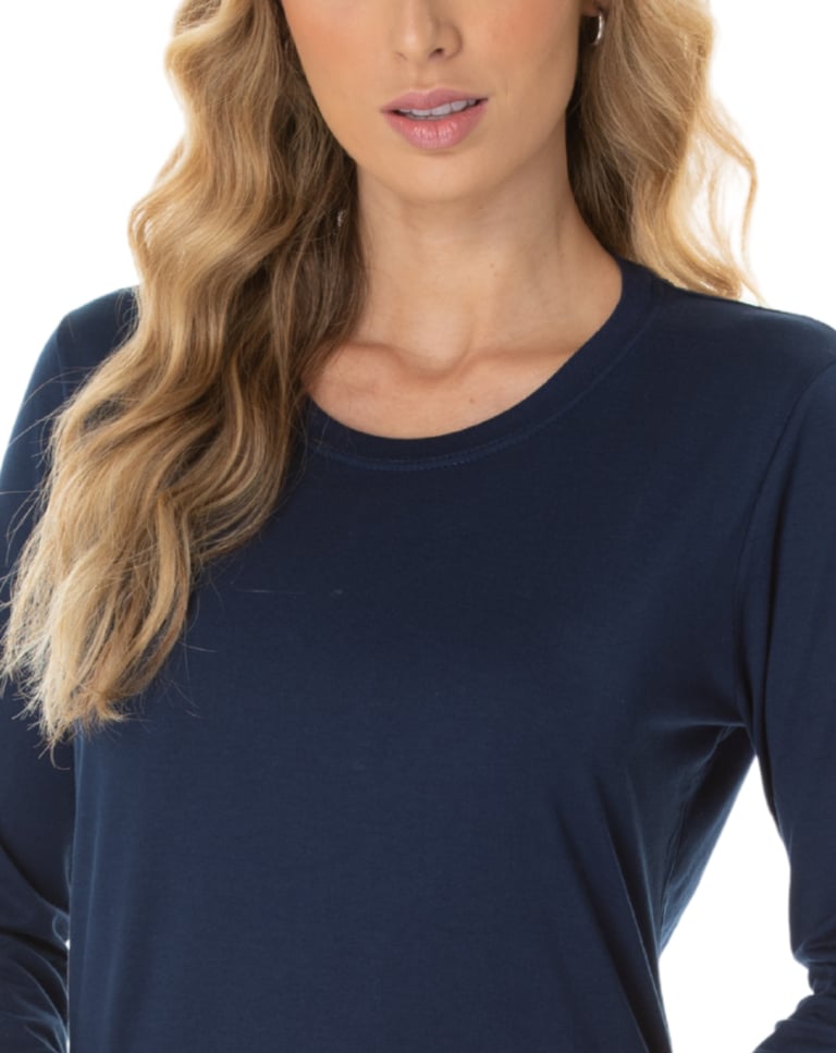 Camiseta Feminina Manga Longa de Algodão Premium Azul Marinho