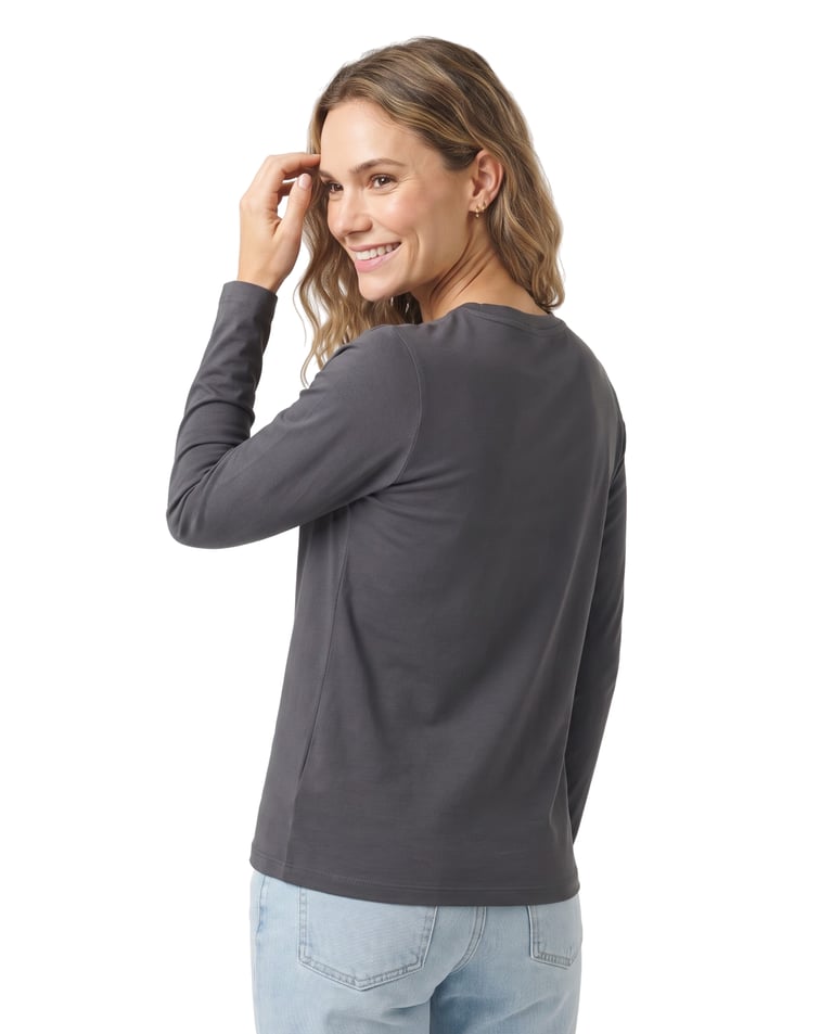Camiseta Feminina Manga Longa de Algodão Premium Cinza Chumbo