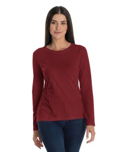 Camiseta Feminina Manga Longa de Algodão Premium Bordô