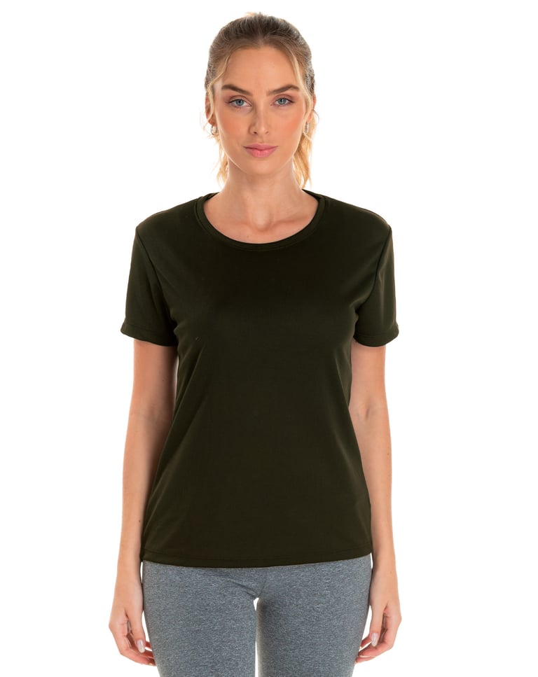Camiseta Feminina Dry Fit Verde Militar Proteção UV 30+