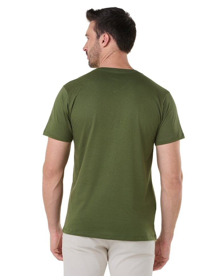 Camiseta Gola V de Algodão Premium Verde Militar
