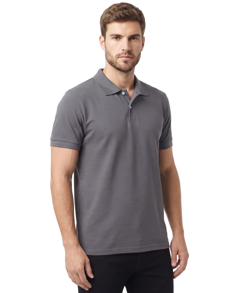 Camisa Polo Piquet Masculina Cinza Chumbo