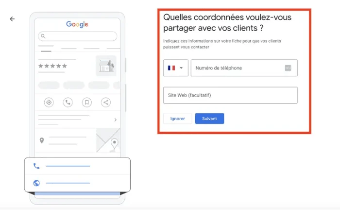 Inscrivez le numéro de téléphone de votre établissement