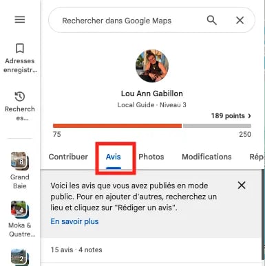Consulter la liste de vos avis