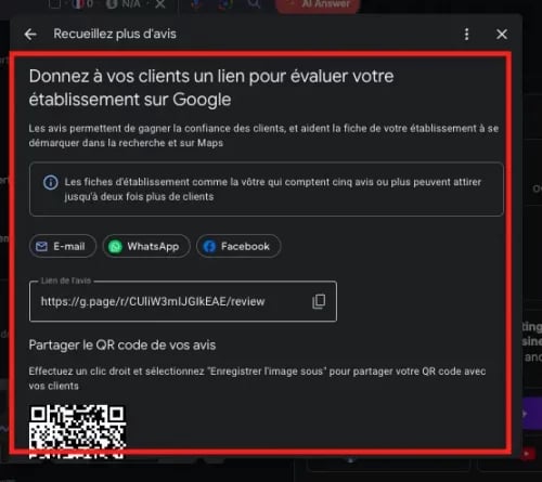 partager le lien avis google