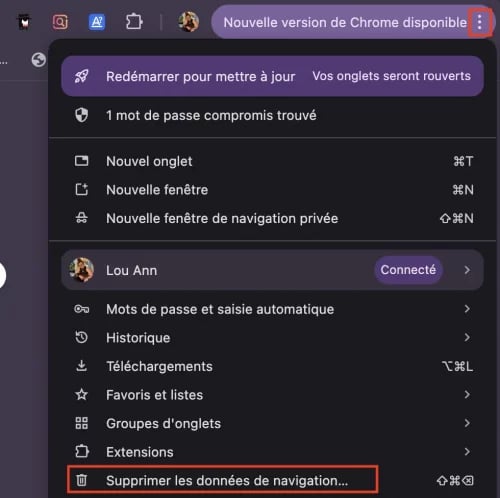 Supprimer les données de navigation google chrome