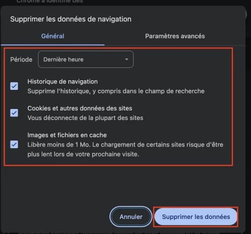 Supprimer les donnéesnet cookies et cache google chrome