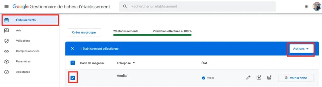 tableau de bord Établissement