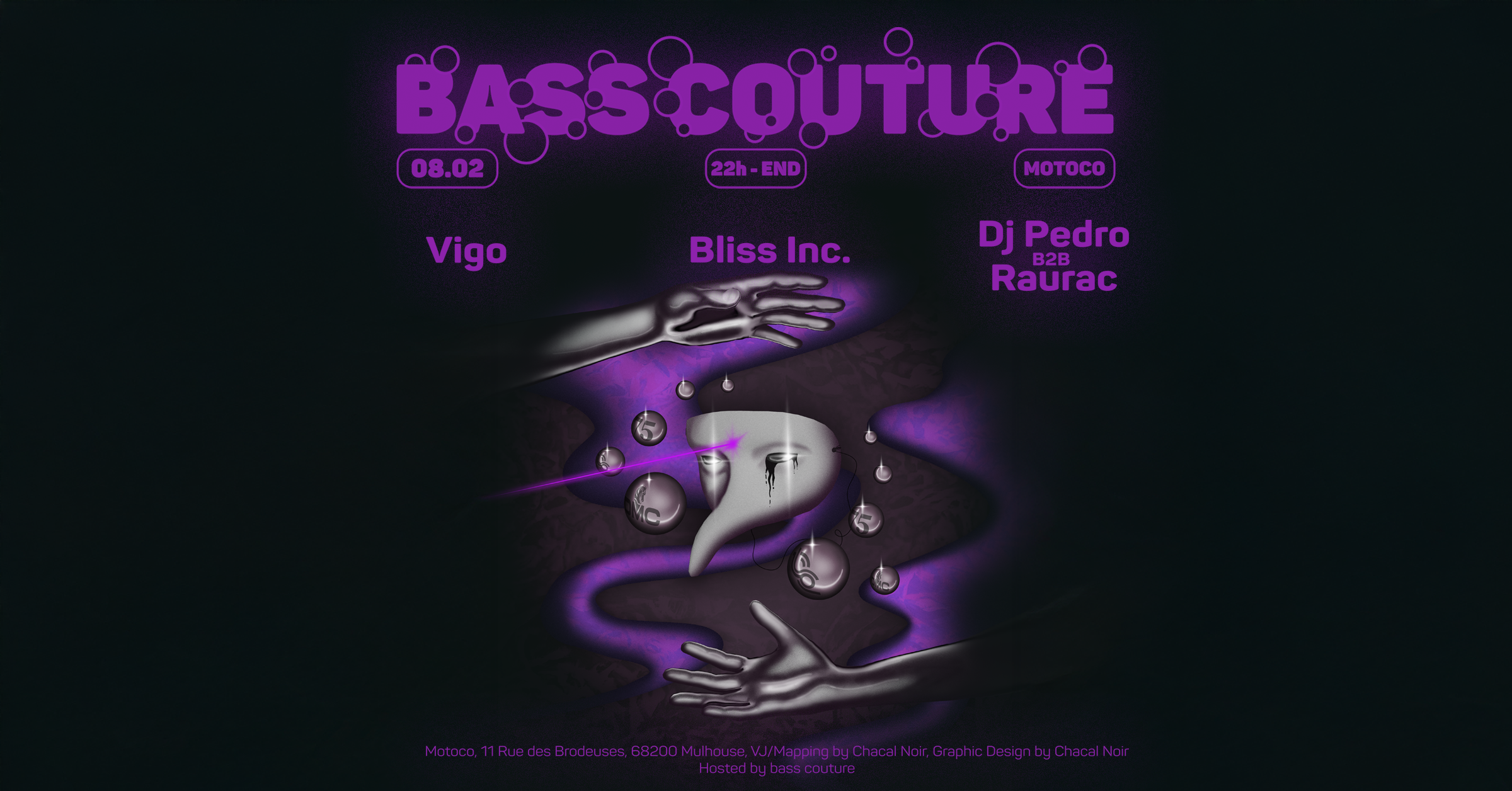 Image de couverture de l'événement bass couture @ DMC w/ Bliss Inc., Vigo & DJ Pedro B2B Raurac