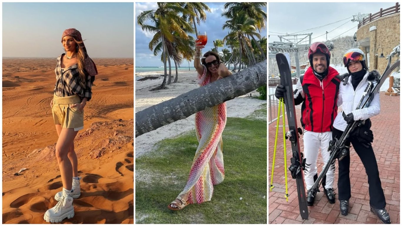 Celebrities celebrate New Year in exotic and iconic destinations around the world.