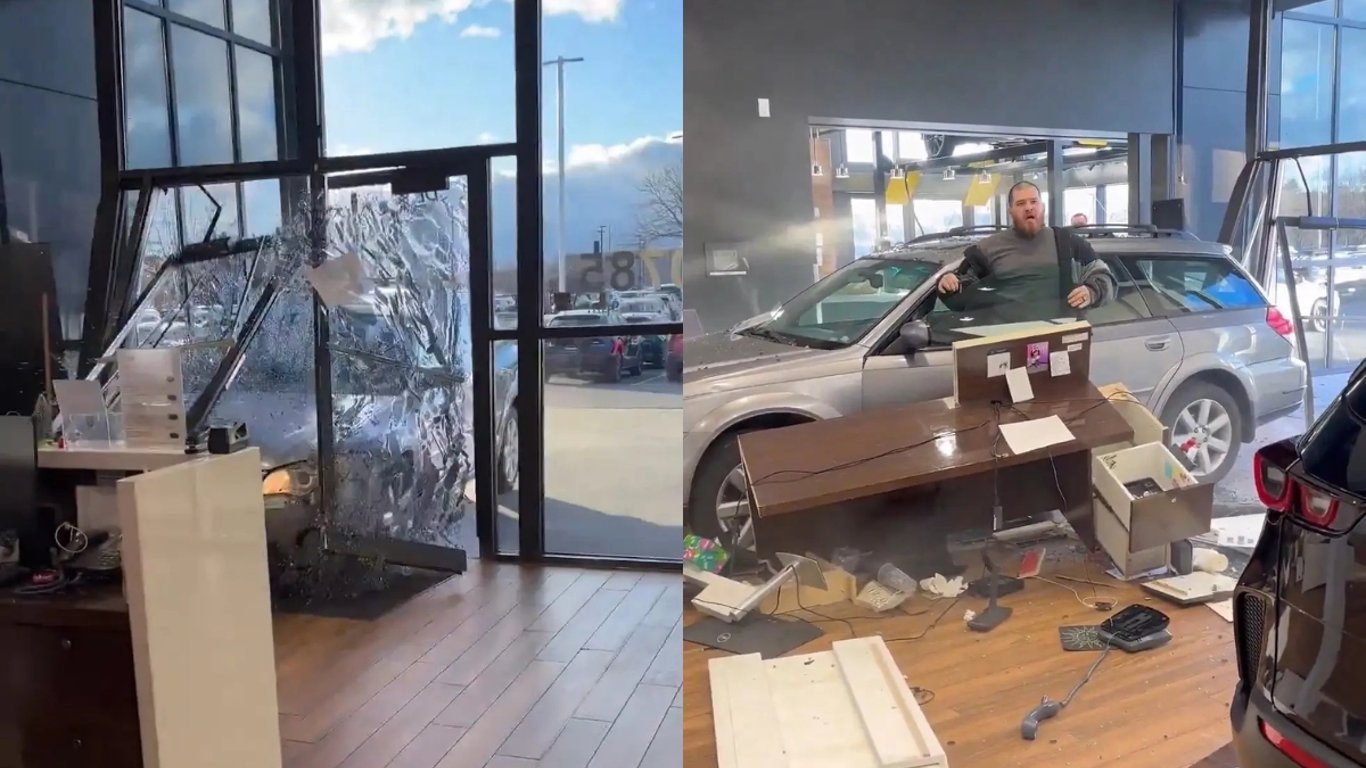 Cliente choca su coche nuevo contra el concesionario en un intento desesperado por una solución.