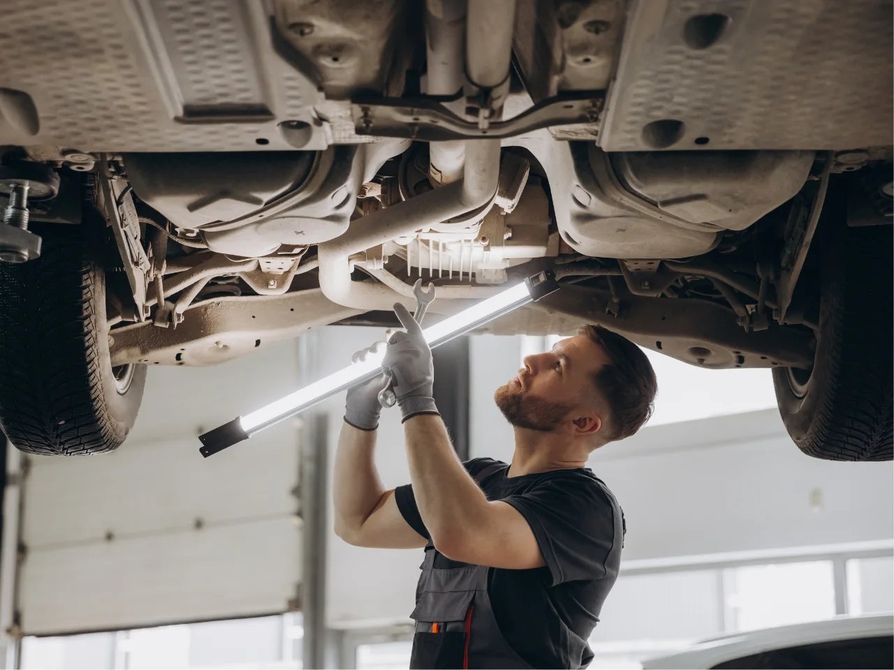 Mecânico a trabalhar debaixo de um carro
