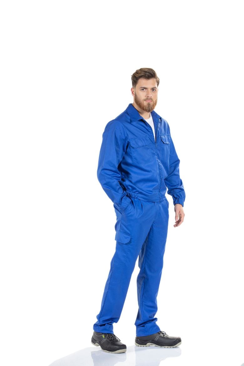 Man wearing a Blue Work Jacket for the industrial sector.