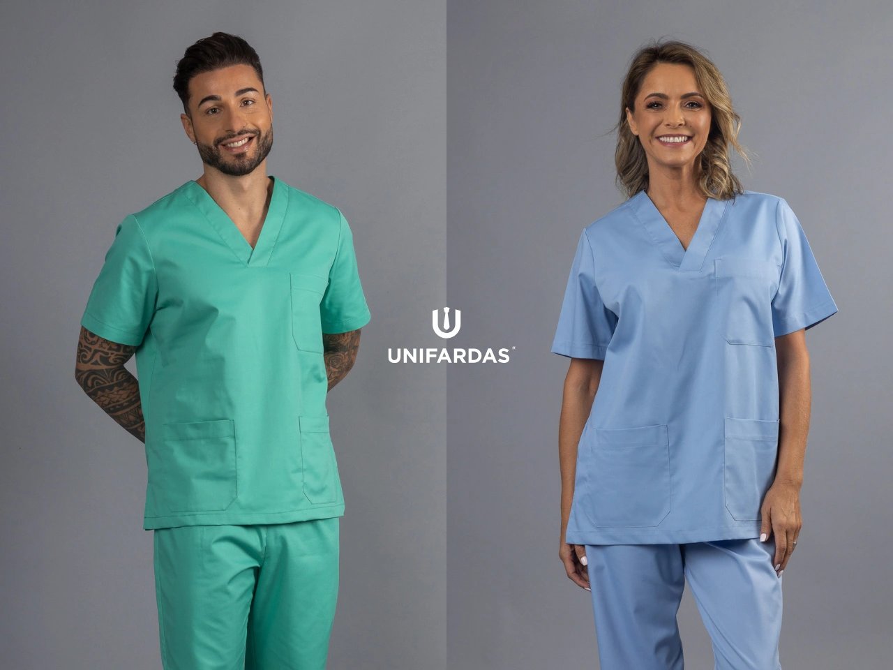 Enfermeiros com farda verde e azul