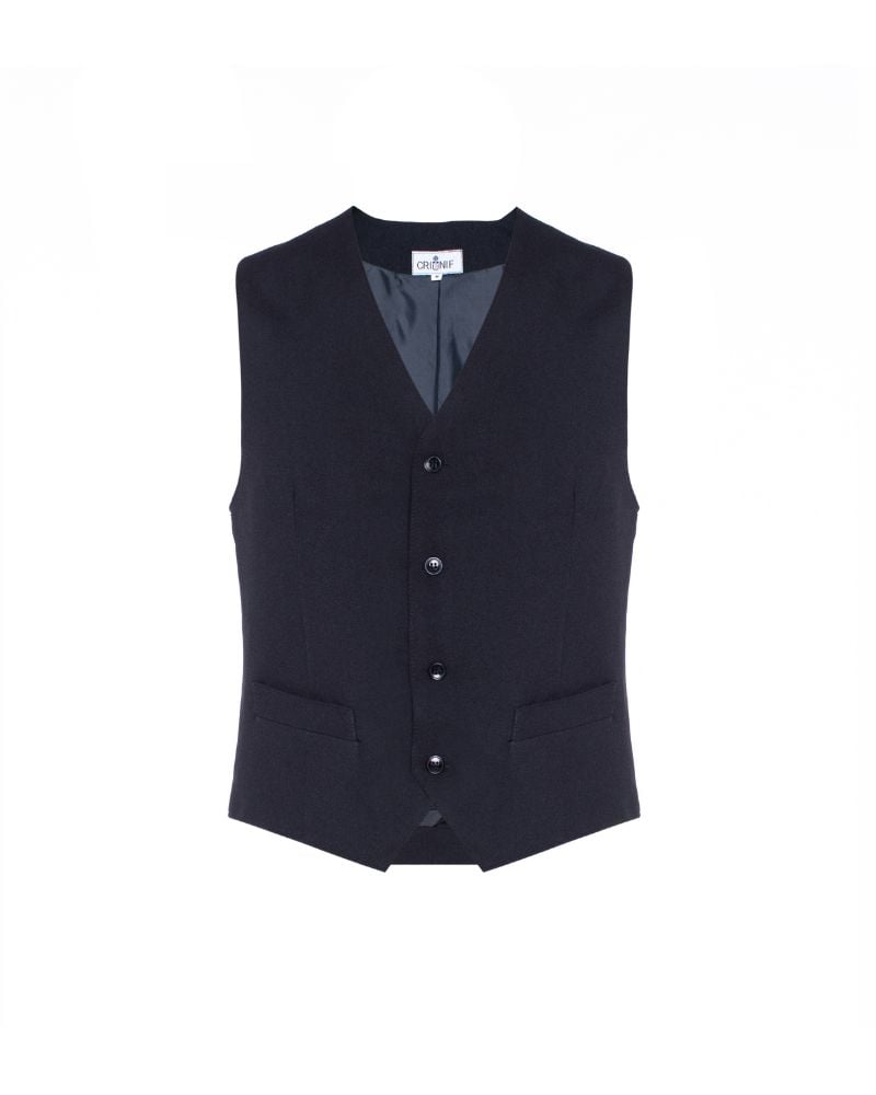 Foto do colete clássico masculino preto para ser usado como uniforme profissional para hotelaria e restauração