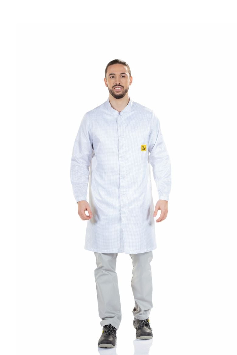 Bata de homem antiestática na cor branca para farda profissional fabricada pela Unifardas