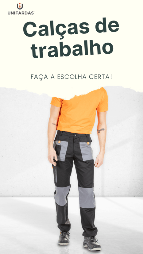 Imagem de um trabalhador vestido com uma t-shirt cor de laranja e com umas calças de trabalho pretas com contraste a cinzento para fardas profissionais fabricadas pela Unifardas 