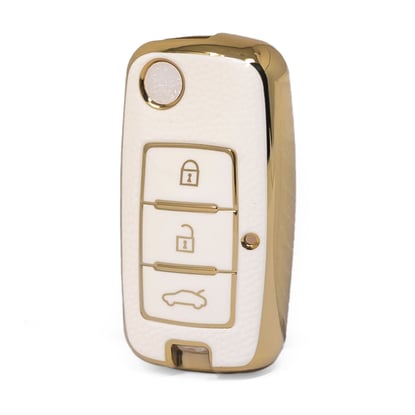 nano-high-quality-gold-leather-cover-for-dongfeng-flip-remote-key-3-buttons-white-color-df-a13j