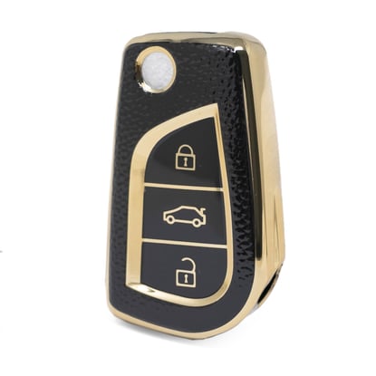 nano-high-quality-gold-leather-cover-for-toyota-flip-remote-key-3-buttons-black-color-tyt-c13j