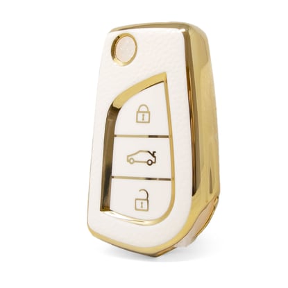 nano-high-quality-gold-leather-cover-for-toyota-flip-remote-key-3-buttons-white-color-tyt-c13j