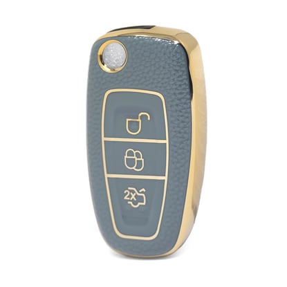 nano-high-quality-gold-leather-cover-for-ford-flip-remote-key-3-buttons-gray-color-ford-e13j