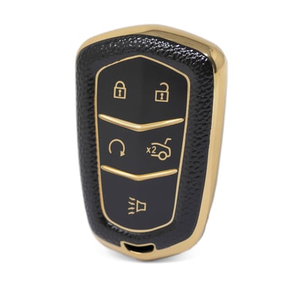 nano-high-quality-gold-leather-cover-for-cadillac-remote-key-5-buttons-black-color-cdlc-a13j5
